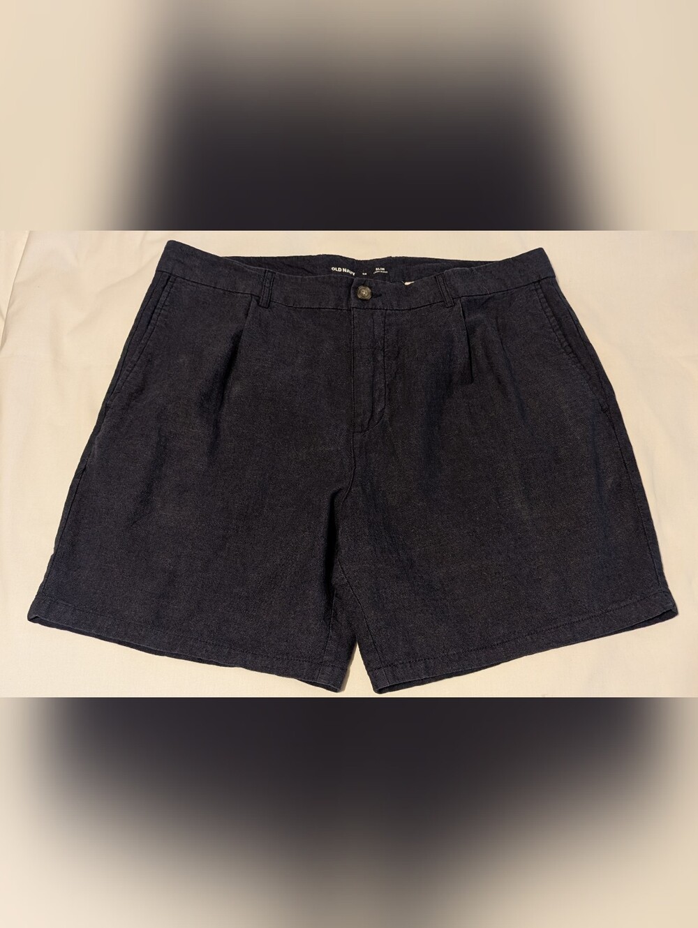 "Old Navy" Linen-blend Navy BLUE Pleated Shorts - Men's 38"W SLIM Fit